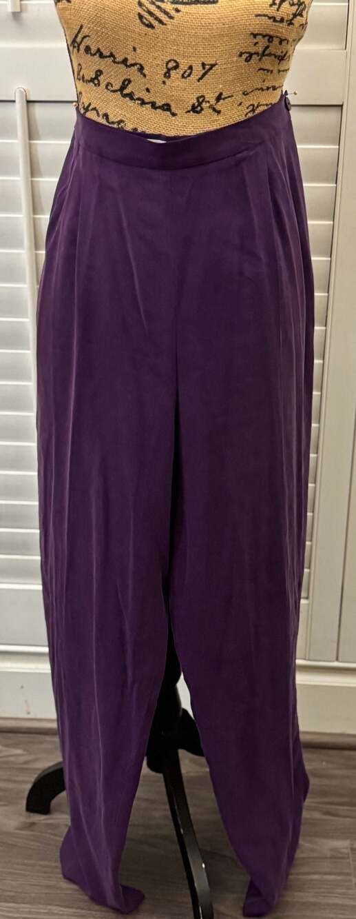 JUDITH HART Purple Double Pleat High-Rise Wide Leg Trousers